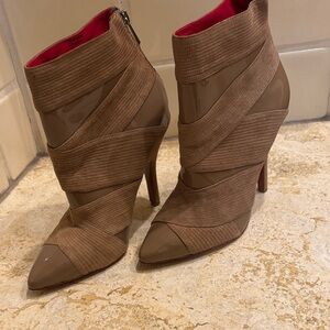 Charles Jourdan Brown Suede & Patent Leather Ankle Boots